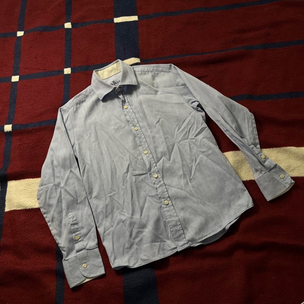 Rare Peter Elliot Herringbone Boys light blue button down dress shirt